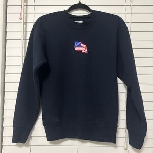 Vintage Navy Blue Sweater with American Flag Patch